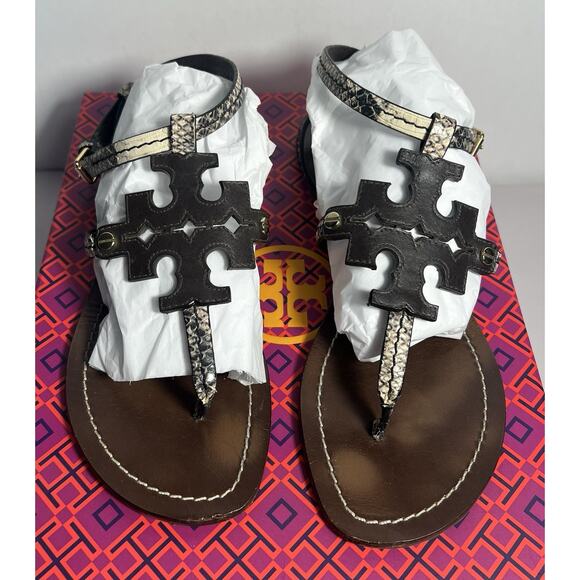 Tory Burch Chandler Flat Sandal Airless Snake Print Size 7 Style 12158606 - Picture 1 of 14